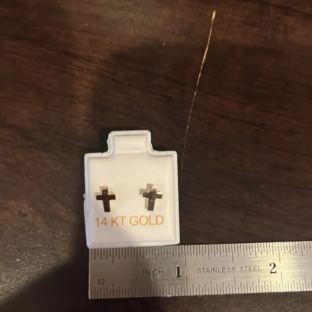 Tiny 14k Yellow Gold Cross Stud Earrings